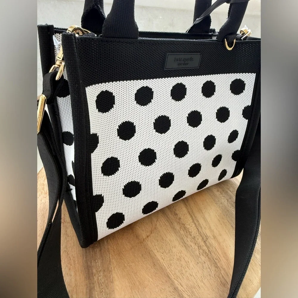 NWT • Kate Spade x Target Poka Dot Black & White Knit Crossbody Bag